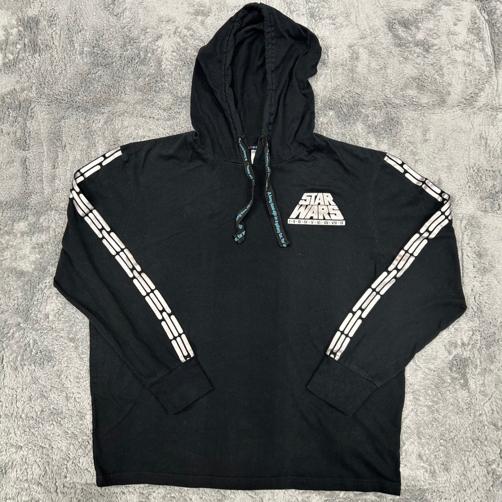 Disney Star Wars Skywalker Saga Black Hooded Long Sleeve Shirt Mens Medium
